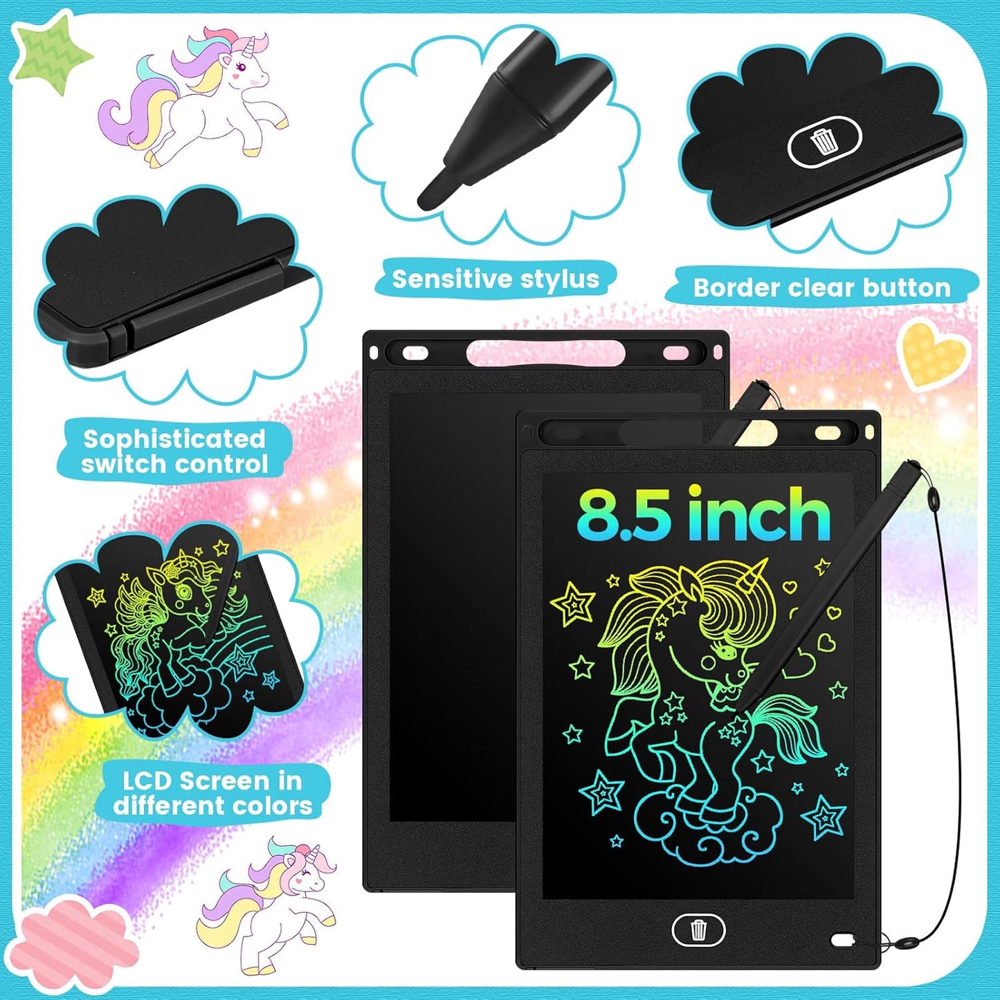 Tinlade 12 Pack LCD Writing Tablets for Kids Party Favors Games, 8.5 Inch Educational Learning Bulk Toys Gifts Erasable Doodle Boards Portable Electronic Drawing Pads for Toddlers 4-8 School Birthday