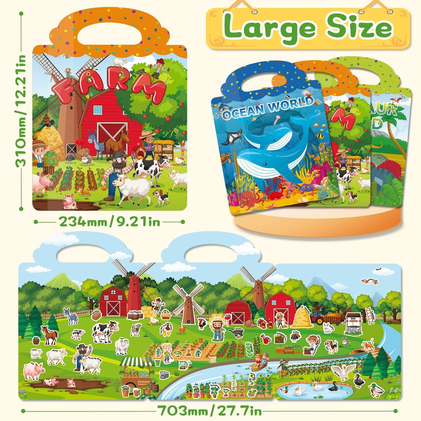6 Sets Reusable Sticker Book for Toddlers 3-6, Jelly Sticker Books for Toddler, Travel Sticker Activity Toys for Kids 3 4 5 6 Years Old Girls & Boys
