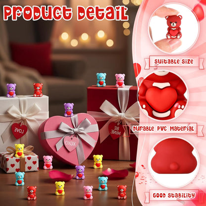 Gerrii 50 Pcs Mini Teddy Bears Bulk Small Miniature Figurines Rubber Mini Bears Tiny Little Heart for Home Desktop Landscape Counting Manipulatives Valentines Day (Colorful)