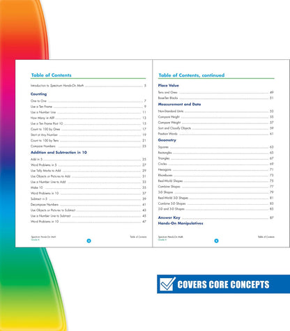 Spectrum Hands-on Math Kindergarten Workbooks, Activity Book for Kids Ages 5 to 6 With Manipulatives and Dry Erase Activities Covering Addition, Subtraction, Place Value, and More Mathematics (Volume 52)