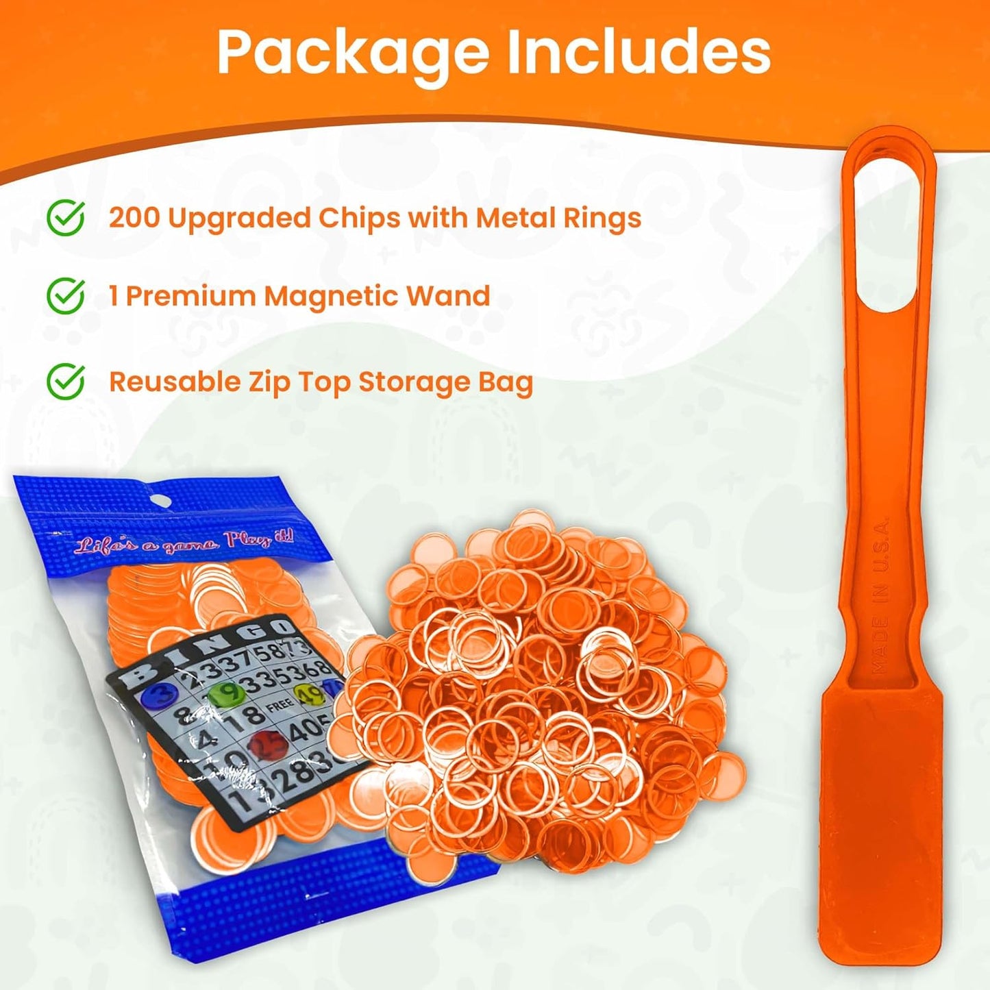 MR CHIPS Made in USA Upgraded Bingo Magnetic Wand & 200 Pieces ¾ Inch Red Plastic Chips with Metal Rings - Support American Jobs