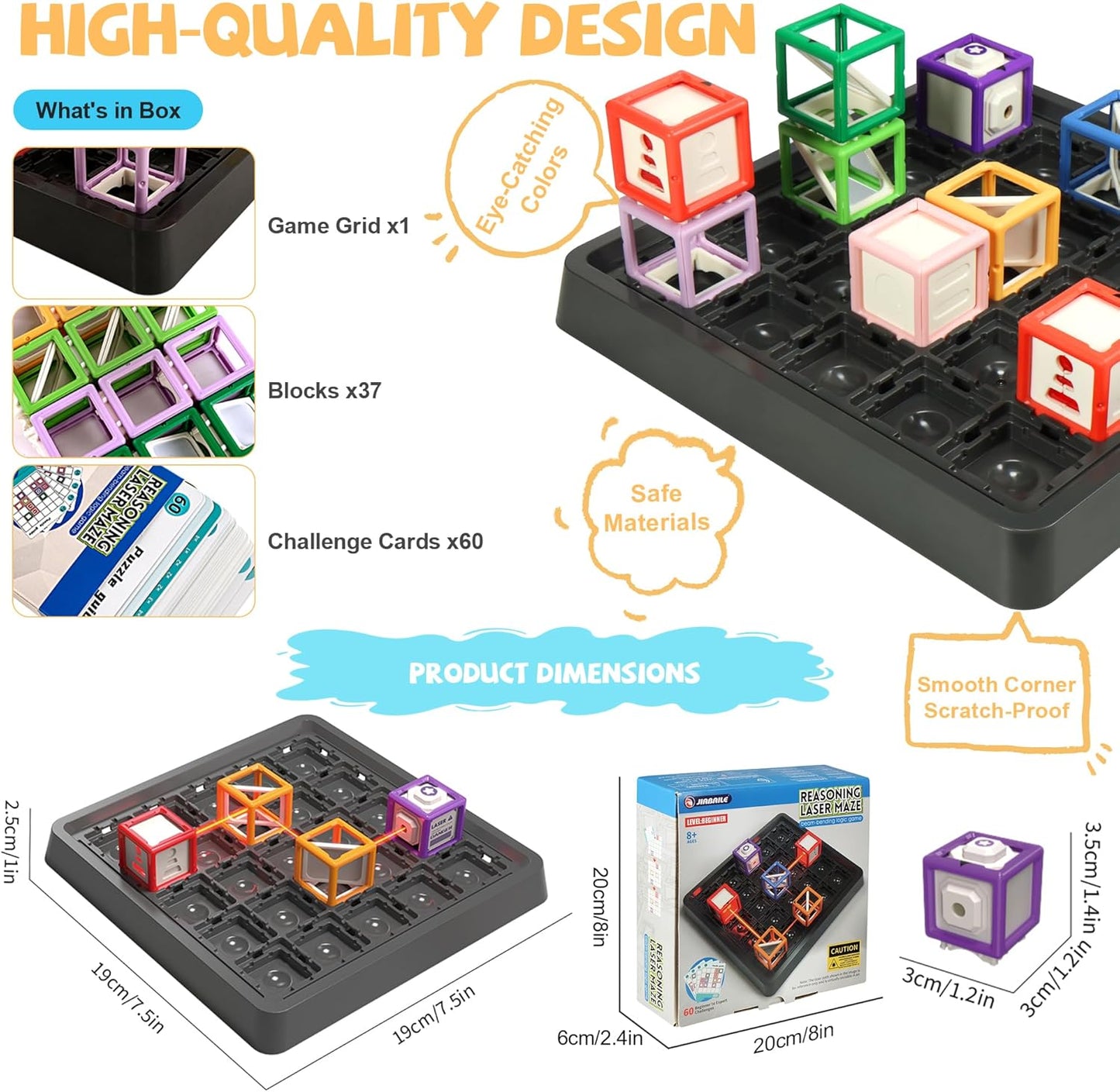 New Laser Maze Reasoning Game, Ultimate STEM Logic Toys for Ages 8+ Kid, 60+ Challenges Puzzle Games, Ideal Educational Children Gift for Christmas/Birthday/Children's Day, 37 Pcs Cubes