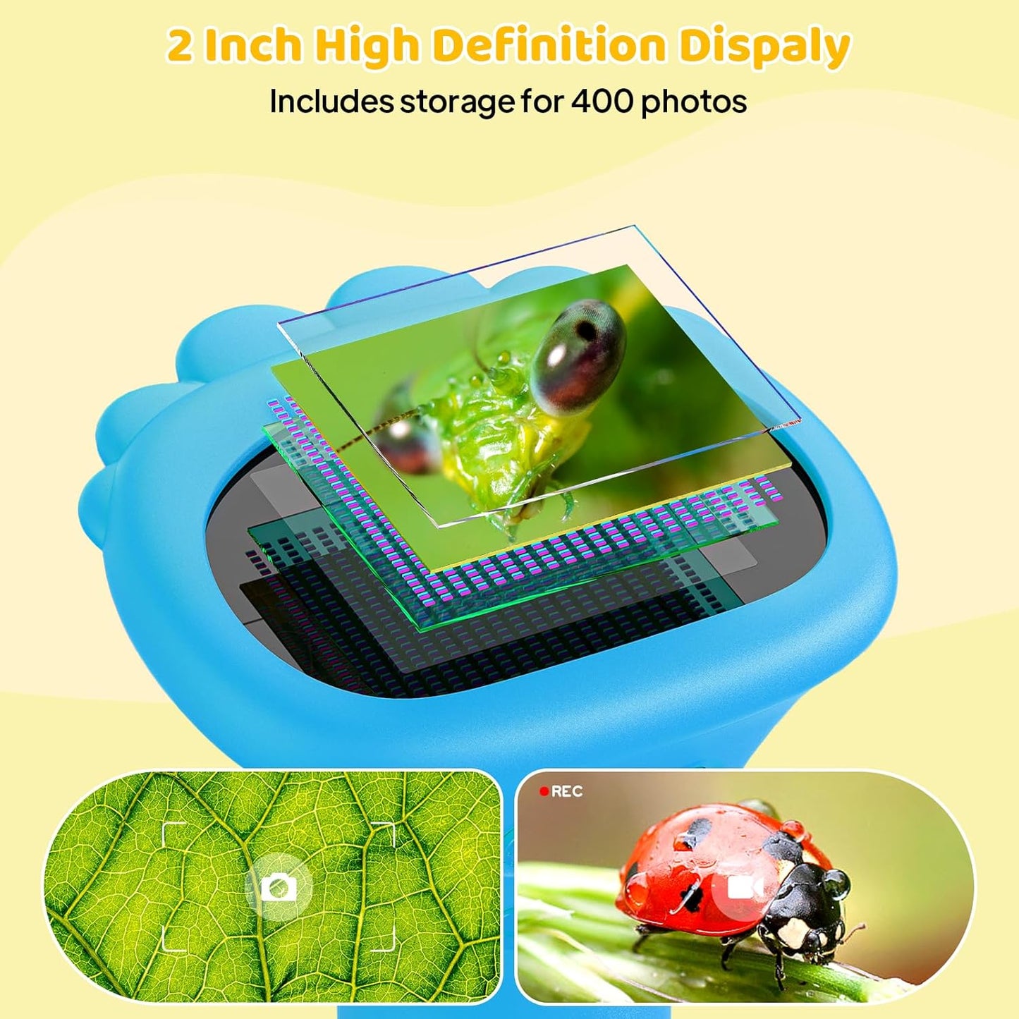 Kids Magnifying Glass, 2.0 Inch Digital Screen Mini Pocket Microscope for Bug - 200x Zoom Handheld Microscope with Adjustable Lights, Edu Birthday Gifts for Age 3-12 Girls