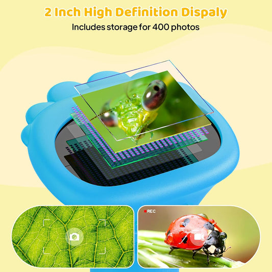 Kids Magnifying Glass, 2.0 Inch Digital Screen Mini Pocket Microscope for Bug - 200x Zoom Handheld Microscope with Adjustable Lights, Edu Birthday Gifts for Age 3-12 Girls