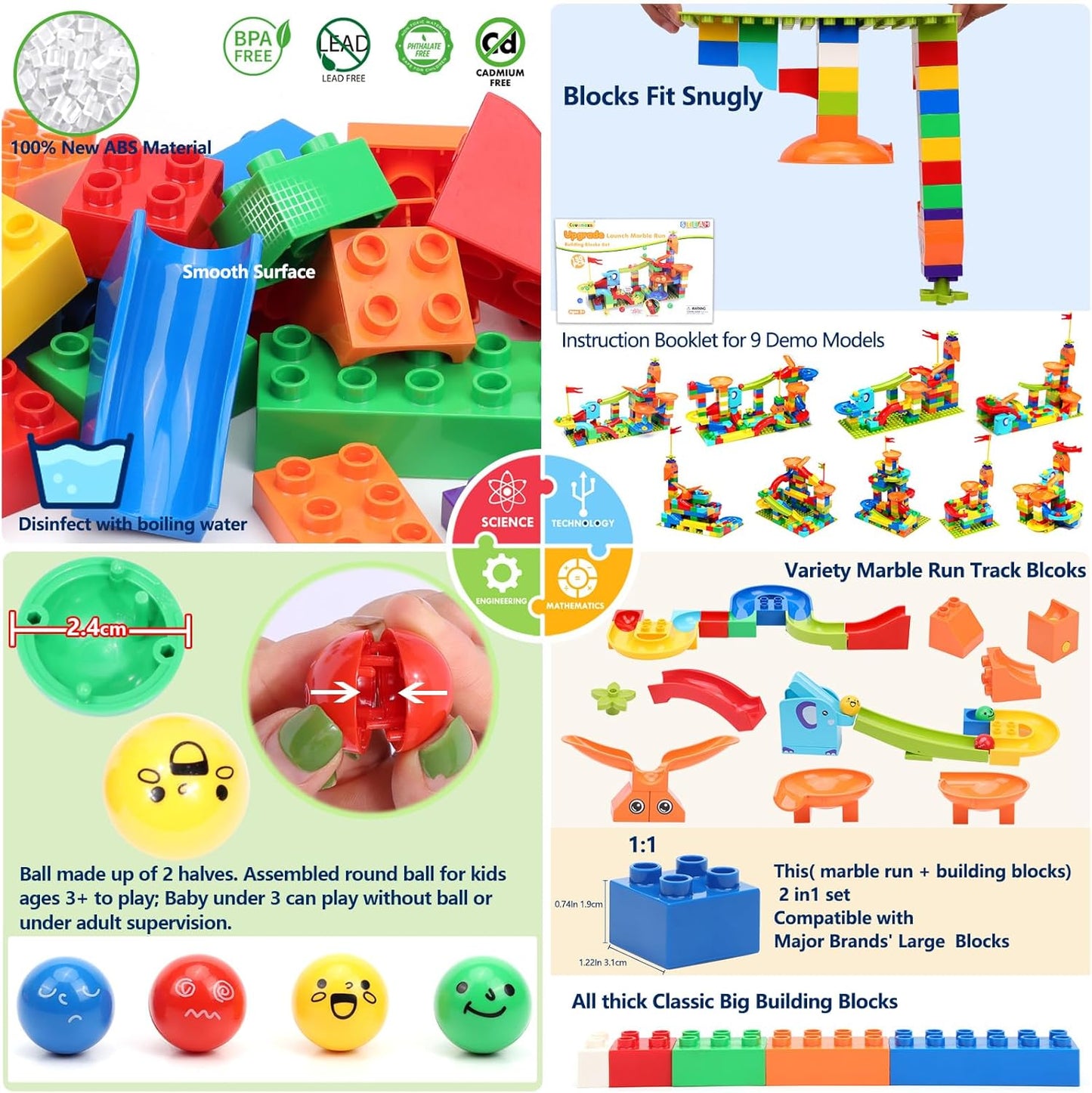 Marble Run Building Blocks for Kid: 3 4 5 6 8 Year Old Montessori Education Preschool STEM Toy - Age 4-8 Kids Creative Puzzle Marbles Track - Christmas Birthday Gifts for Boys Girls