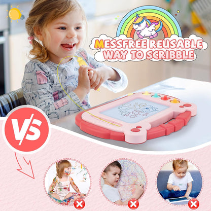 HCFJEH Magnetic Drawing Board, Sketch Doodle Board Pad Toy, Educational Learning Toys for Toddlers 3, Learning Toys for Baby Kids Boys Girls 3 Year Old Birthday Gift (Red)