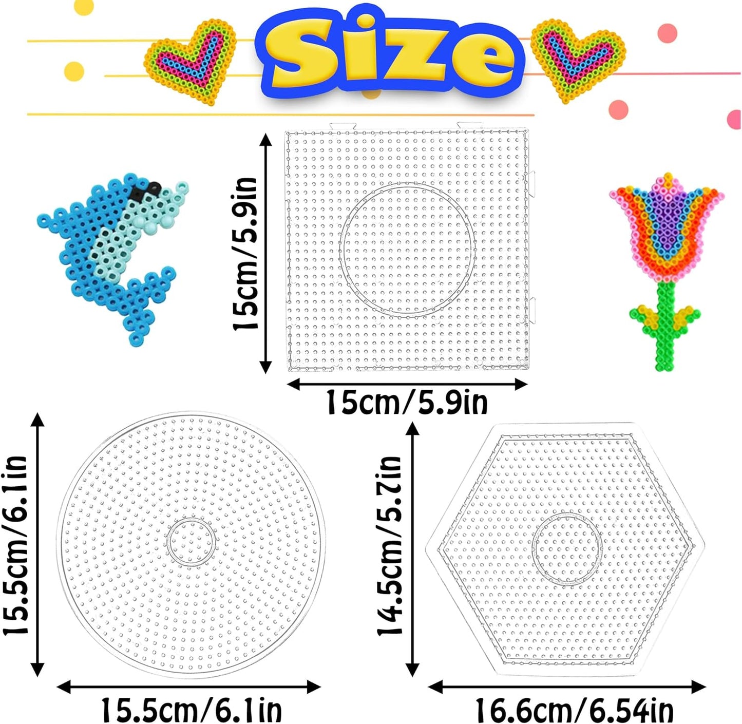 Yowamho 7pcs 5mm Fuse Bead Board - 7pcs Patterns, Squares Can be Pieced Together, Fuse Beads Pegboards is Suitable for DIY Crafts.