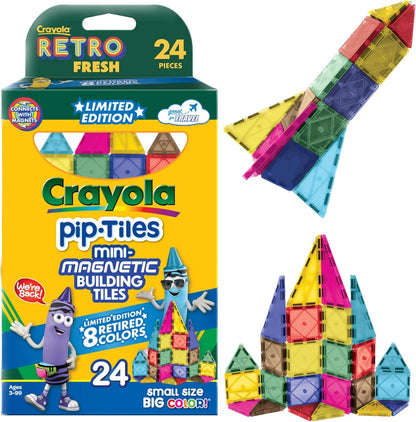 CreateOn Crayola Mini Magnetic PIP-Tiles, Building Set for Kids, Magnetic Building Toys for Kids, STEM Travel Toys for Boys and Girls Ages 3+, 24-Piece Set (Glitter)
