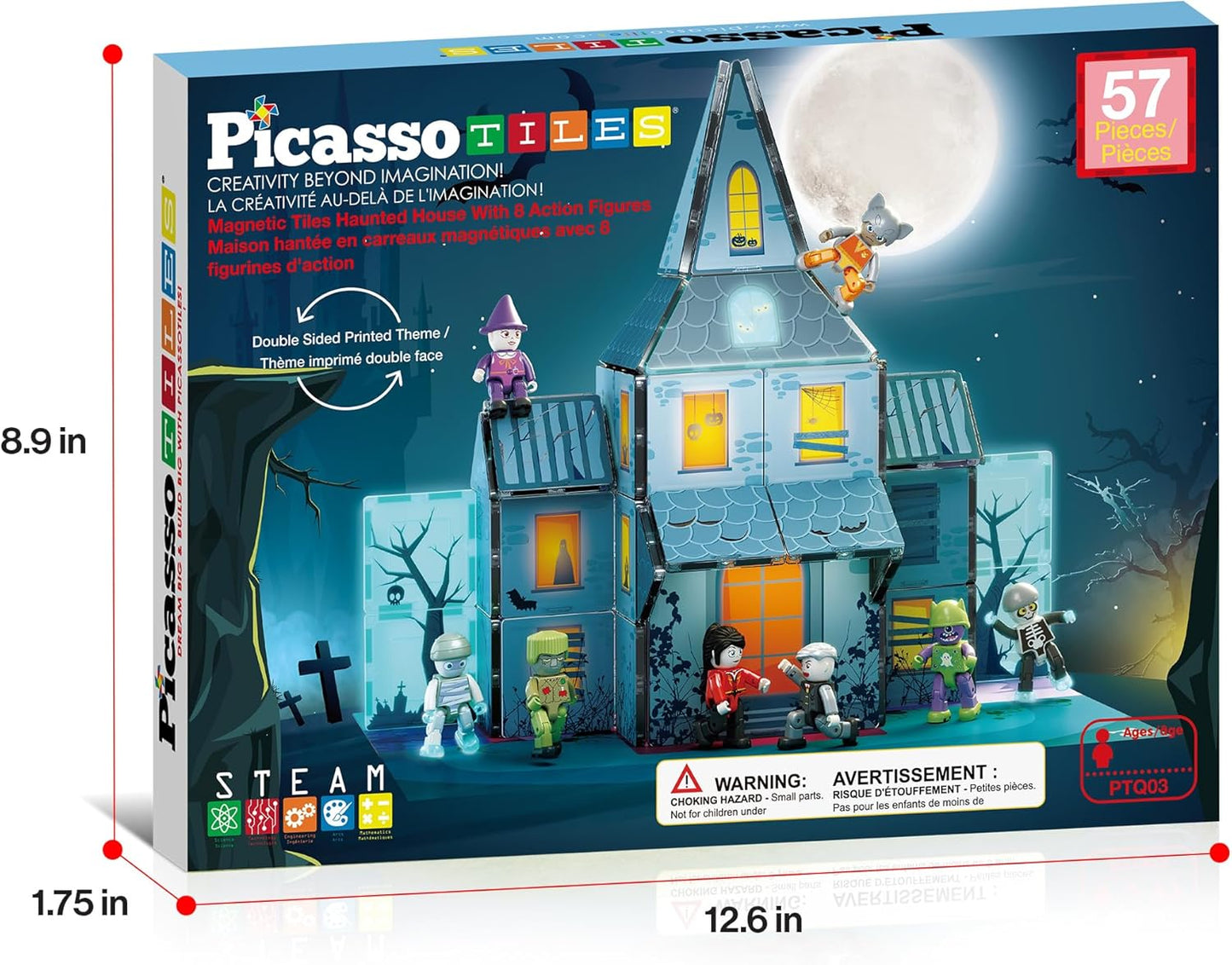 PicassoTiles 60pc Magnetic Tile Princess Castle Building Set with Double Sided Printed Tiles 2 Character Figures STEM Educational Toy Kit for Kids Pretend Play Montessori Learning Ages 3 to 8 PTQ04