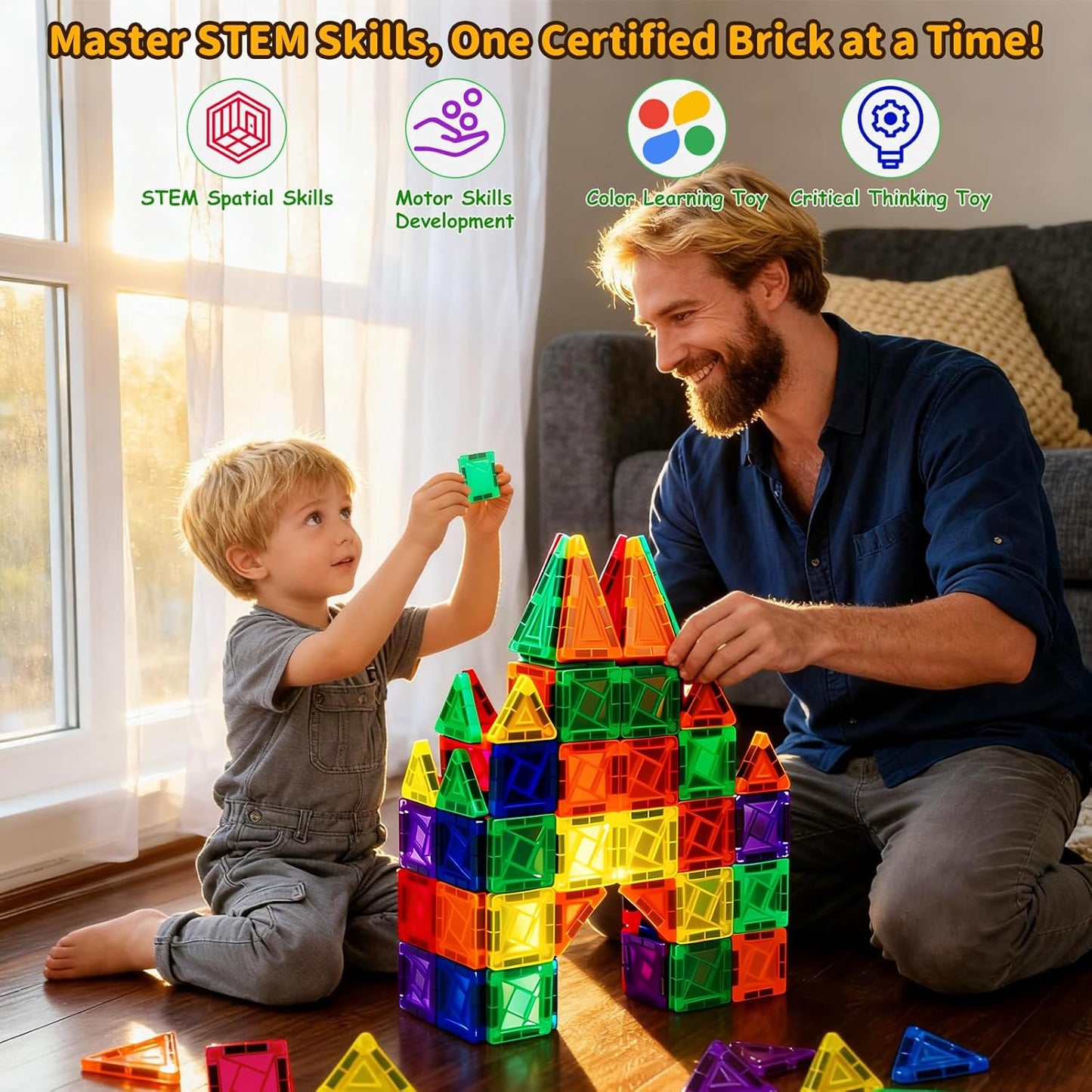 Mini Magnetic Tiles,42PCS Magnetic Building Blocks with Metal Storage Box,STEM Toys for Kids Ages 3+,Sensory Toys for Kids with Autism