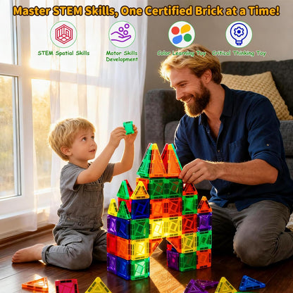 Mini Magnetic Tiles,42PCS Magnetic Building Blocks with Metal Storage Box,STEM Toys for Kids Ages 3+,Sensory Toys for Kids with Autism