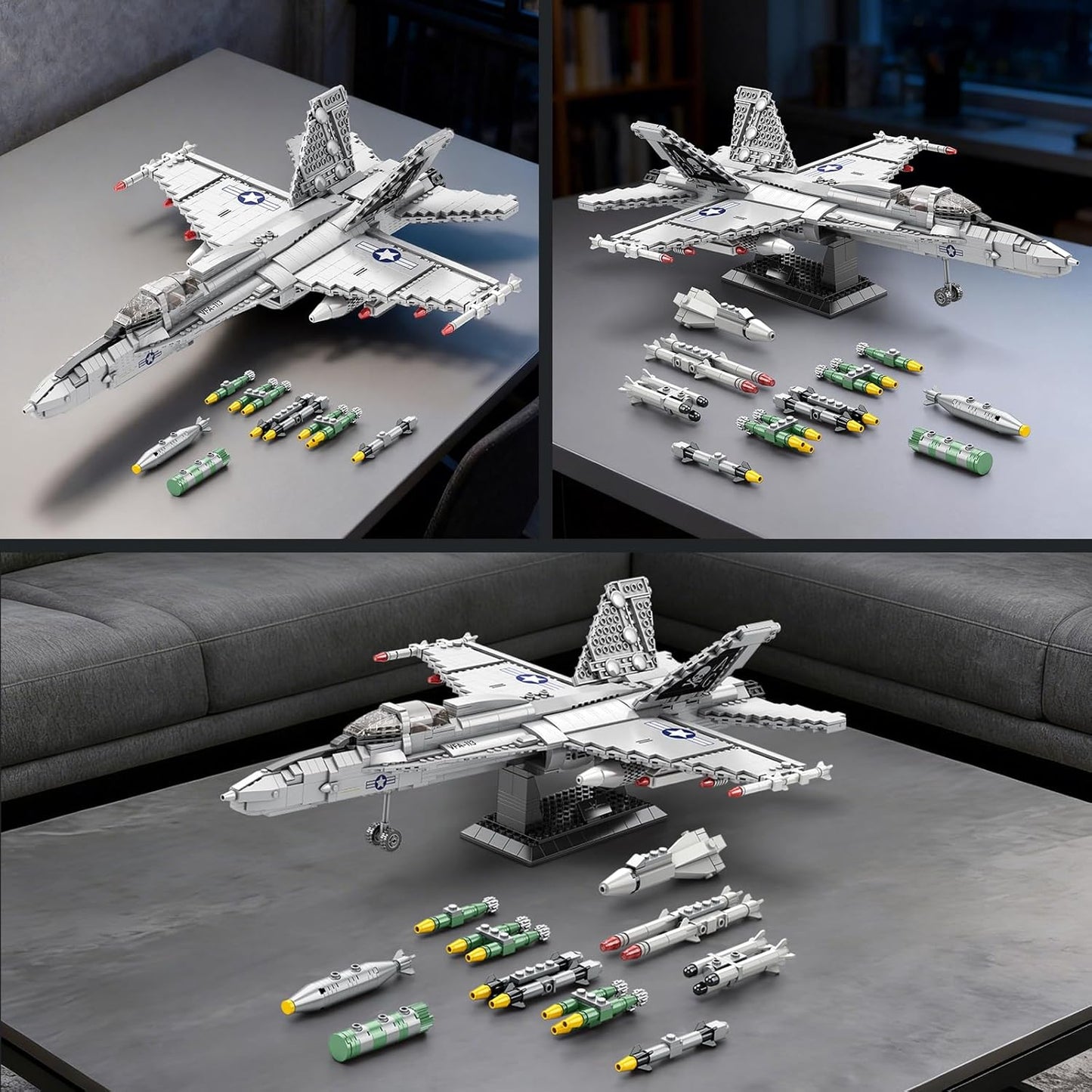 F-18 Fighter Jet Building Set for Adults, 1387PCS Military Hornet Aircraft Model with Retractable Landing Gear, Movable Wings, Display Stand, Technical Plane Collectible Kit for Men