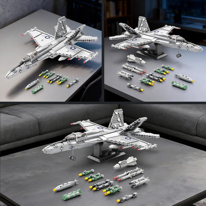 F-18 Fighter Jet Building Set for Adults, 1387PCS Military Hornet Aircraft Model with Retractable Landing Gear, Movable Wings, Display Stand, Technical Plane Collectible Kit for Men