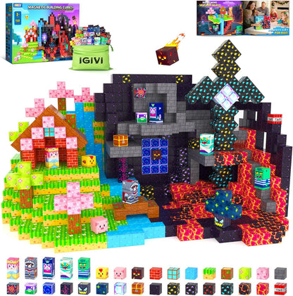 Magnetic Blocks - Build Mine 3D Magworld Forest Lava Set, STEM Magnetic Building Blocks for Kids Ages 4-6 6-8 8-12, Educational Sensory Toys for Toddlers, Birthday Gifts for 3+ Years Old Boys & Girls