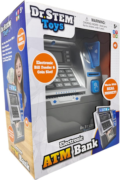 Dr. STEM Toys - Kids ATM Savings Bank – Electronic Piggy Bank with Bill Feeder, Coin Counter, and LCD – Educational STEM Toy for Children 5-12