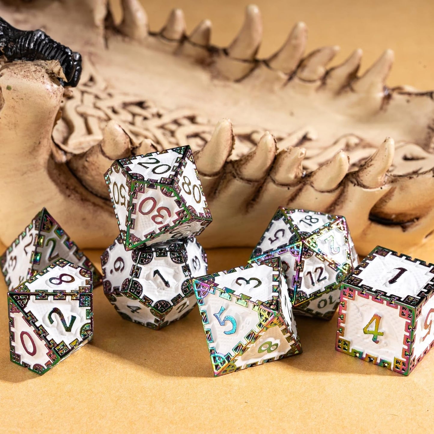 UDIXI Steampunk Metal Dice Set, 7 Die Polyhedral DND Dice Set for D&D Role Playing Game and Math Teaching (Ancient Copper)