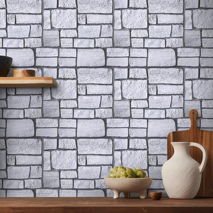 COMSTICKC 3D Faux Gray Stone Wall Sticker Peel and Stick Wall Panels,10 Pcs of 12"X12",Ultra-Light Thin PVC Decorative Tiles Rocks Stone Backsplash Interior Decor,Paintable