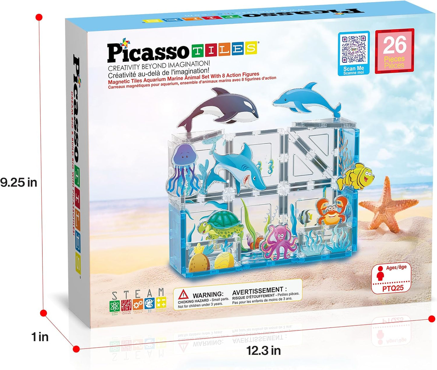 PicassoTiles Magnetic Tiles Magnet Tile Building Blocks Marine Animal World Themed Set with 8 Ocean Character Action Figures STEM Learning Toy Construction Toddlers Boys Girls Ages 3+ PTQ25