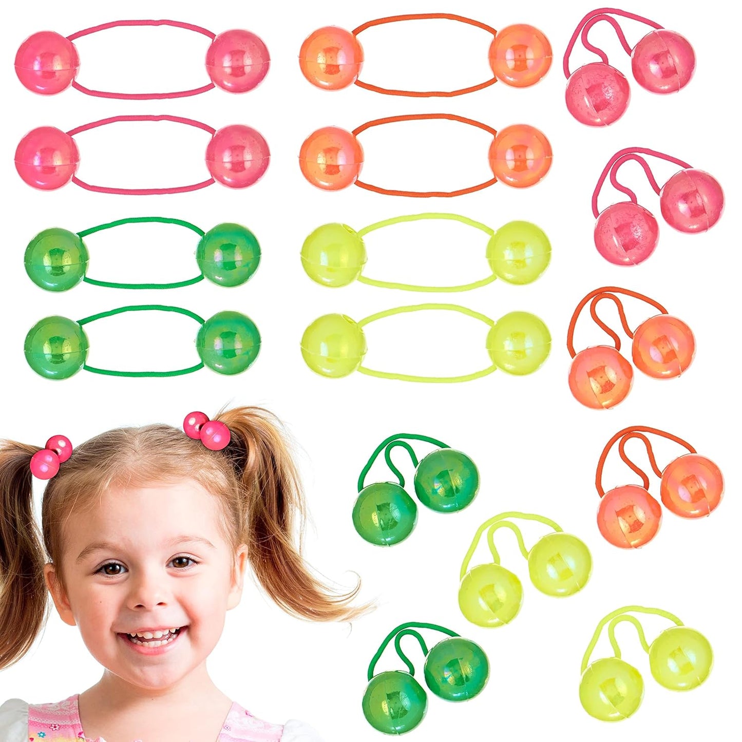 20pc Ponytailers Balls Elastics 18mm Round Opaque Multicolored Twin Beads Bauble Holders Toddler Kids Braiding Styling