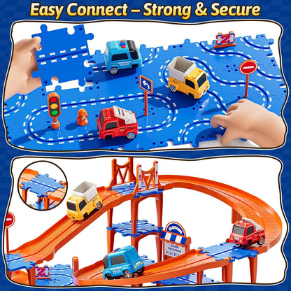 Toddler Puzzles Track Cars Toys for Kids, Boys and Girls Age 3-5 4-7, Floor Puzzle Race Track with Cars and Road Signs, Birthday Toy Games for 3 4 5 6 7 8 Year Old Birthday Gifts