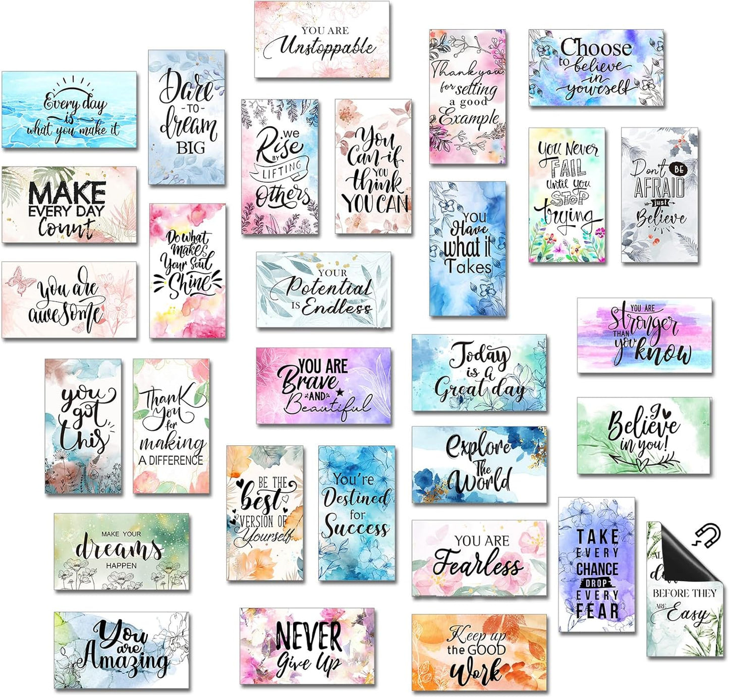 Xuhal 60 Pcs Inspirational Magnets Bulk Rectangle Positive Affirmation Magnets Decals Decorative Inspiring Quotes Fridge Magnetic Stickers for Adults Students Team Motivational Gifts (Classic)