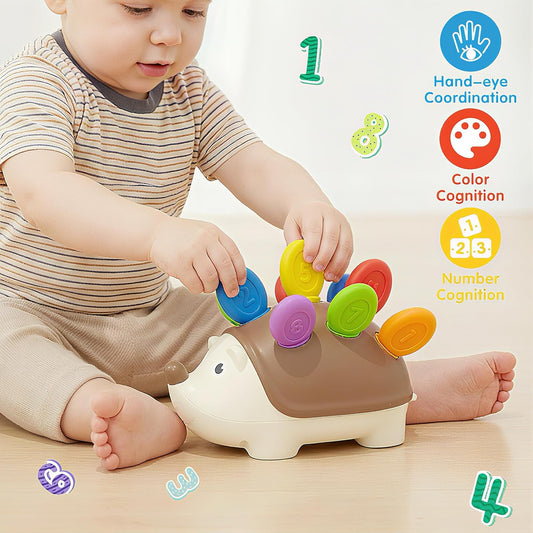 2 in 1 Baby Toys(Hedgehog Toy & Stacking Cups), Montessori Toys for 1 Year Old, Sensory Toys for Toddlers 1-3,Fine Motor Skills Toys for Boys and Girls