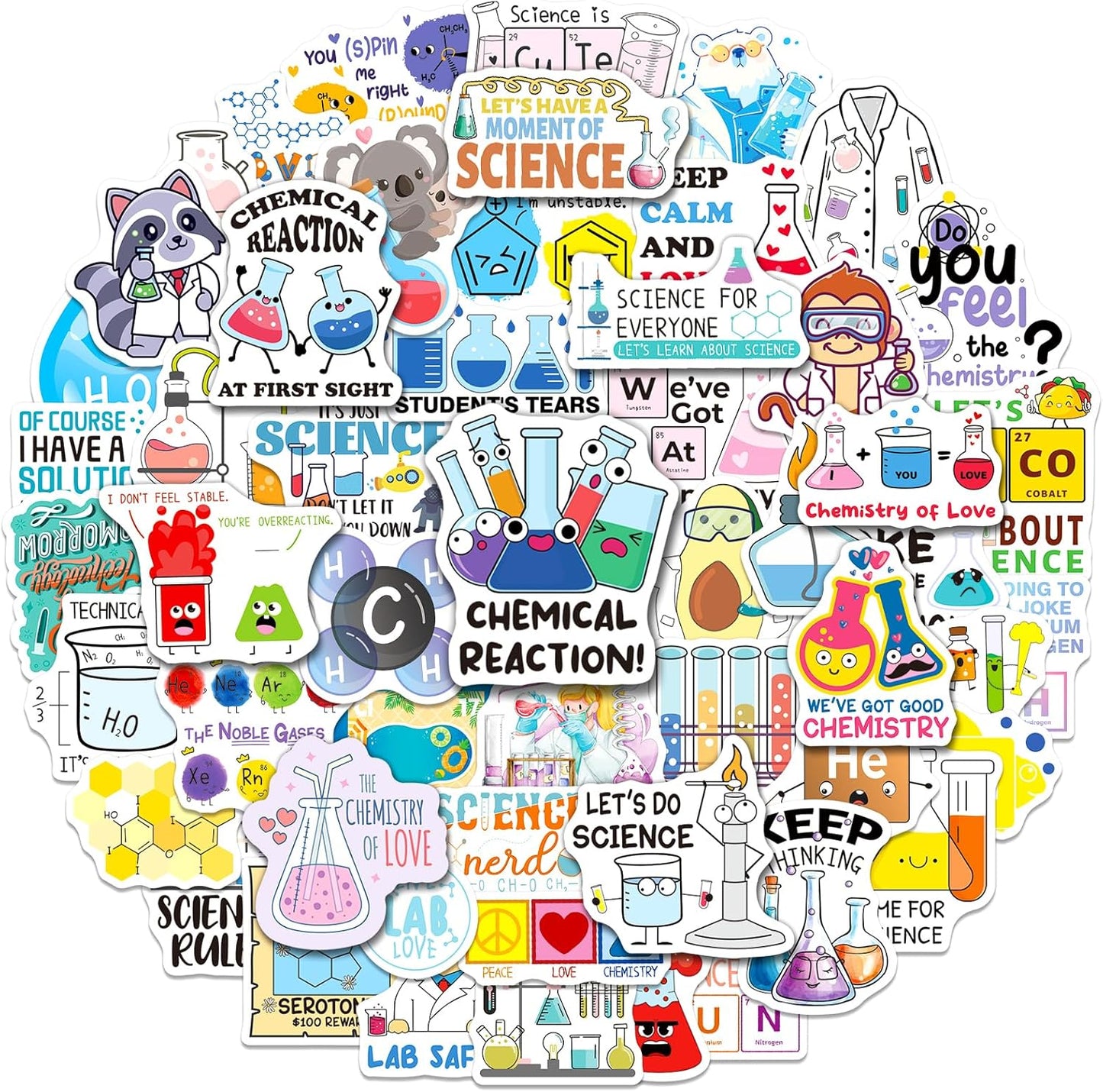 YTSQLER 200 PCS Chemistry Stickers, Funny Laboratory Stickers for Water Bottle Laptop Notebook, Waterproof Chemistry Decals for Teachers Students Kids Teens Adults
