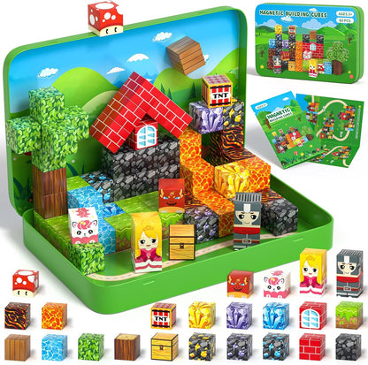 Axirata 60PCS Mini Magnetic Blocks Travel Set for Kids, Mini Magnetic Tiles Building Cubes with Portable Iron Box, STEM Construction Sensory Toy for Toddler Boys Girls Age 3-5 4-8 8-12+