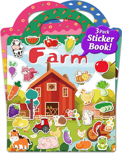 Benresive Reusable Sticker Book for Toddlers, Stickers for Kids, Travel Toys for Arts & Crafts Activities, Birthday Gift for Boys & Girls, Animals Dinosaurs Insects Themes