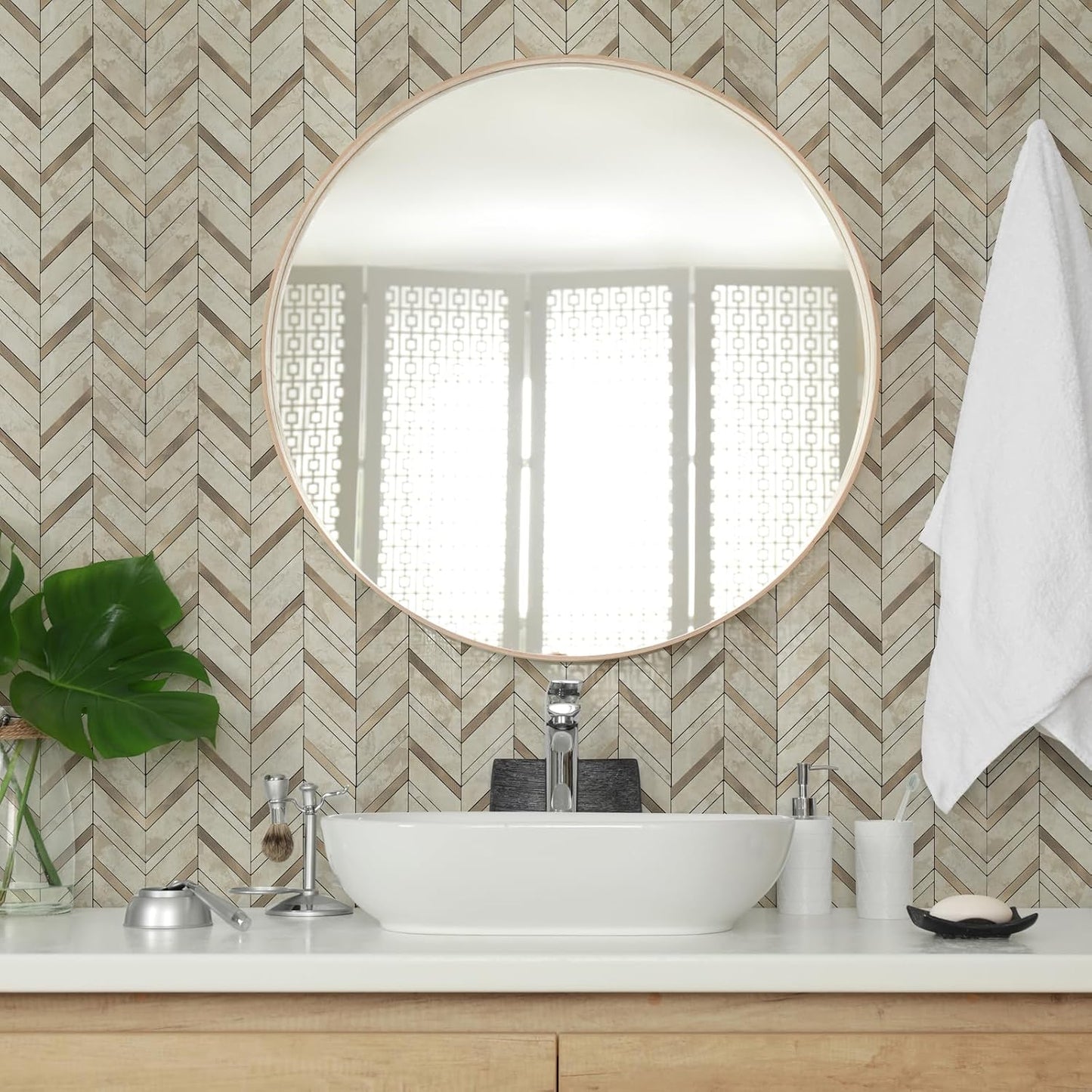 Yipscazo 10 Sheets Herringbone Backsplash Peel and Stick Tile, Marble Calacata Mixed Metal Gold PVC Stick on Backsplash for Kitchen, Waterproof Self Adhesive Wall Tile for Bathroom
