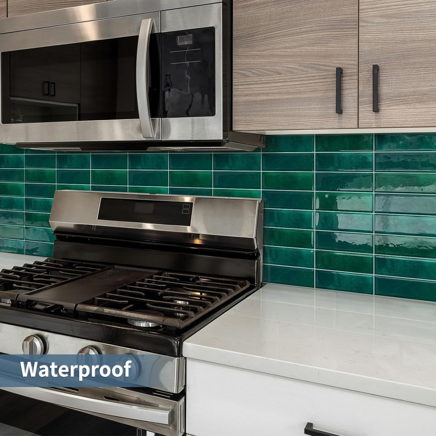 Plain White Peel and Stick Backsplash Tile Rectangle Subway Self Adhesive Wall Tiles for Kitchen (10-Sheet,12"x12")