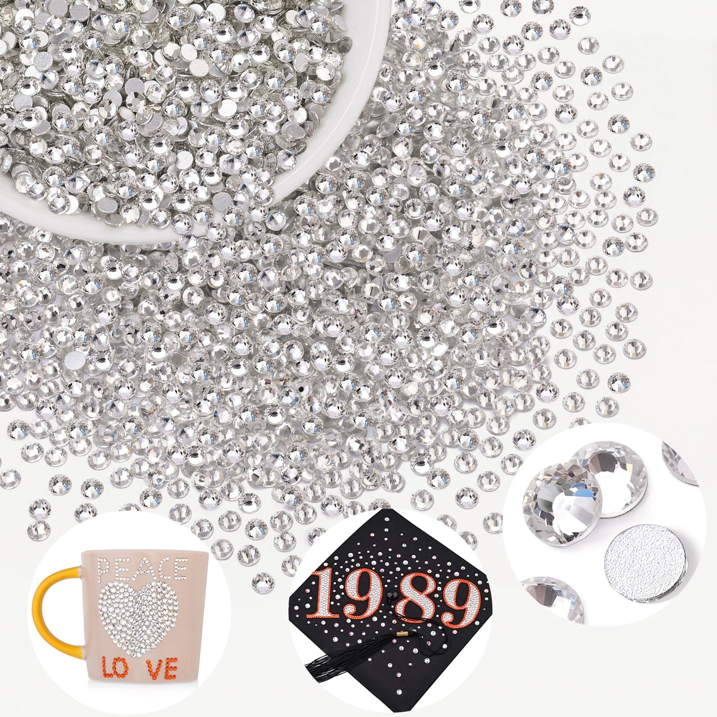 5000PCS SS6/2mm Glass Crystal Rhinestones (Clear), Bedazzling Flatback Rhinestones for Crafting DIY Crafts Nail Art Makeup Decoration, Gems Diamond Charms for Tumbler Shoes Clothing Mug
