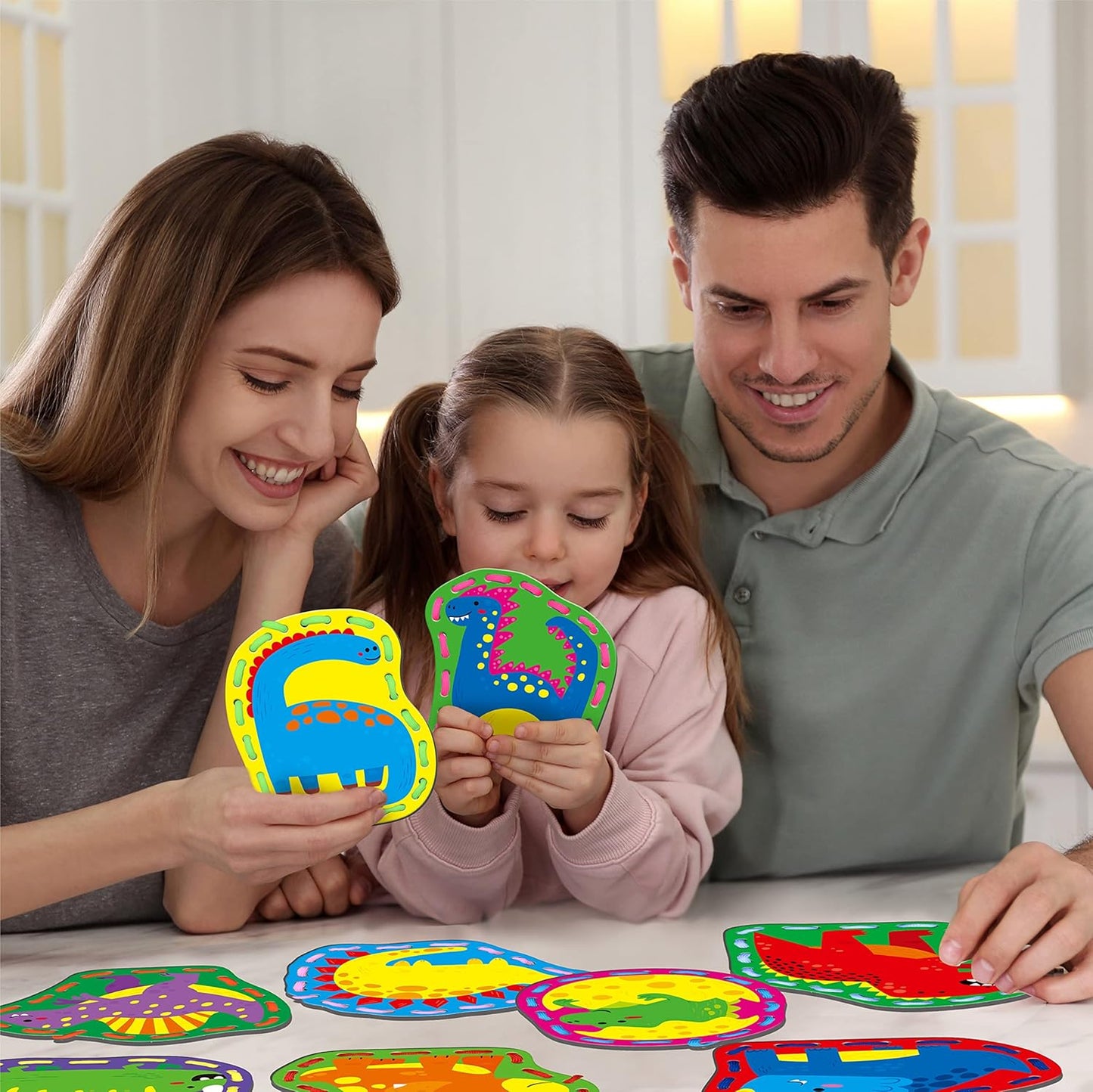SpriteGru 9 Pieces Kids Lacing Cards, Double Sided Sewing Cards in 9 Vehicle Cards with 9 Colorful Laces, Imagination Development Lacing Toys Games for Children Educational and Learning Activity