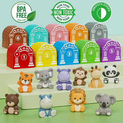 Learning Toy for Toddlers 1 2 3 Year Old, 10 Farm Animal Toys & 10 Barns, Counting, Matching & Sorting Montessori Educational Sensory Toys, Christmas Birthday Easter Gift for Baby Boy Girl 1-3