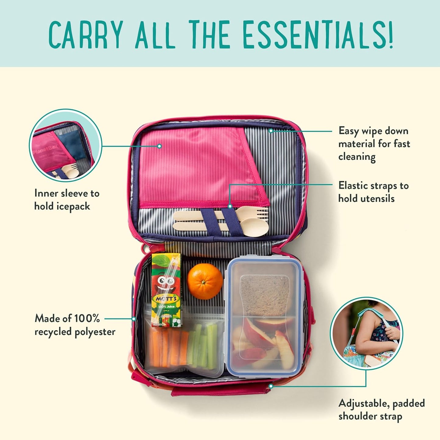 PlanetBox Rover Stainless Steel Bento Box Style Lunch Box Kit for Youth with 5 Compartments – Butterflies Edition includes Insulated Lunch Bag, Leakproof Food Containers & Matching Magnets