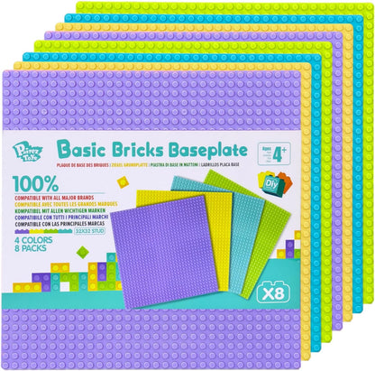 Pairez Toys 8-Pack Classic Baseplates for Building Bricks (10" x 10") – Compatible with All Major Brands, Construction Toys for Kids Ages 4-8+, Black, White, Dark Gray, Light Gray