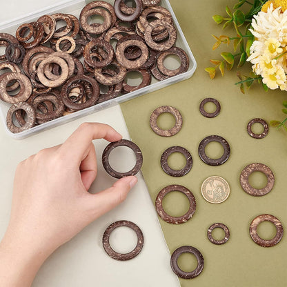 PH PandaHall 80pcs Wooden Linking Rings 4 Styles Coconut Rings Undrilled Mini Circle Pendant Connectors Hollow Wood Circles for Earring Bracelet Necklace Macrame Jewelry DIY Craft Making, 20~38mm