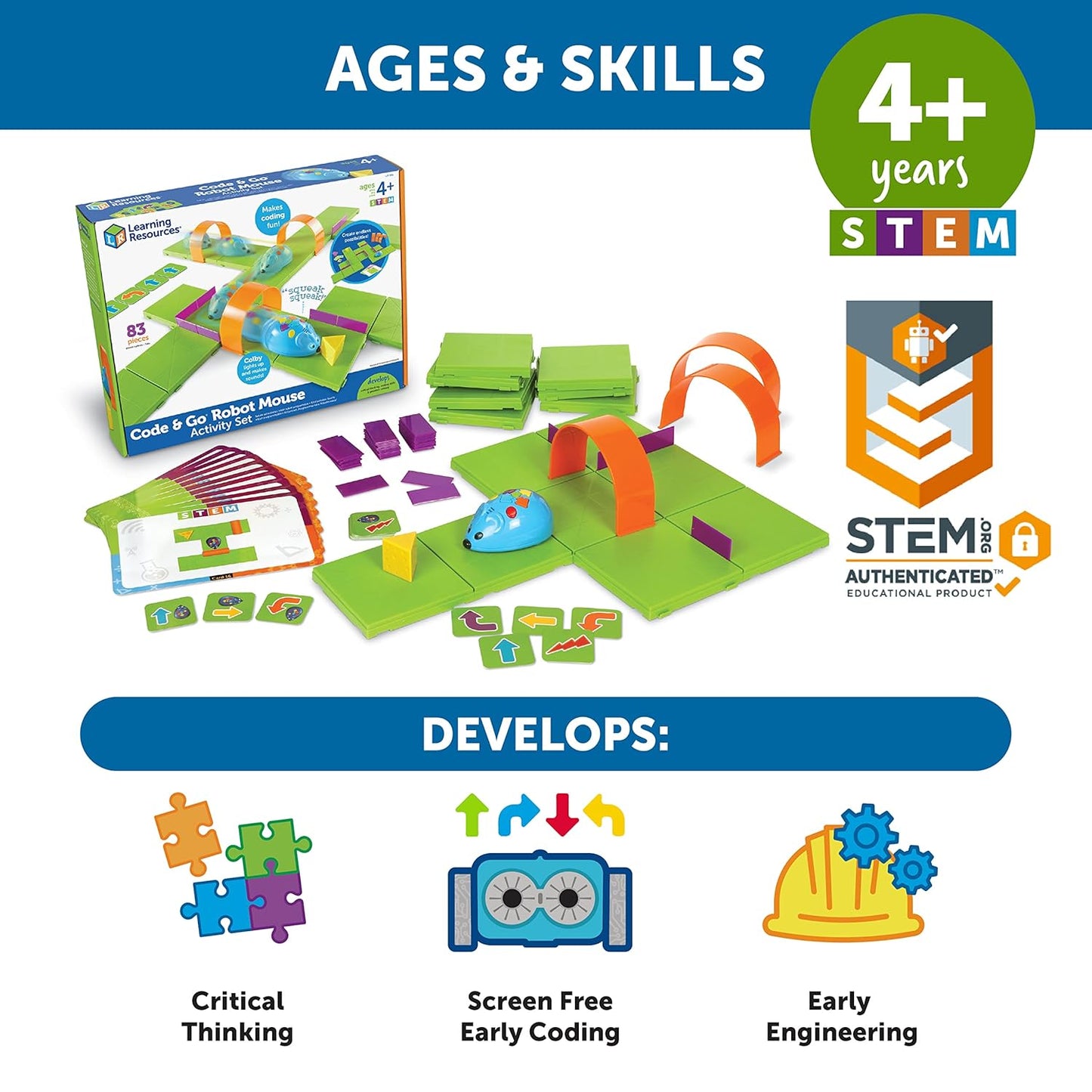 Learning Resources Code & Go┬« Robot Mouse Activity Set, ScreenΓÇæFree Coding Robot Toy, Early Programming for Kids Ages 4+, STEM Robotics Kit