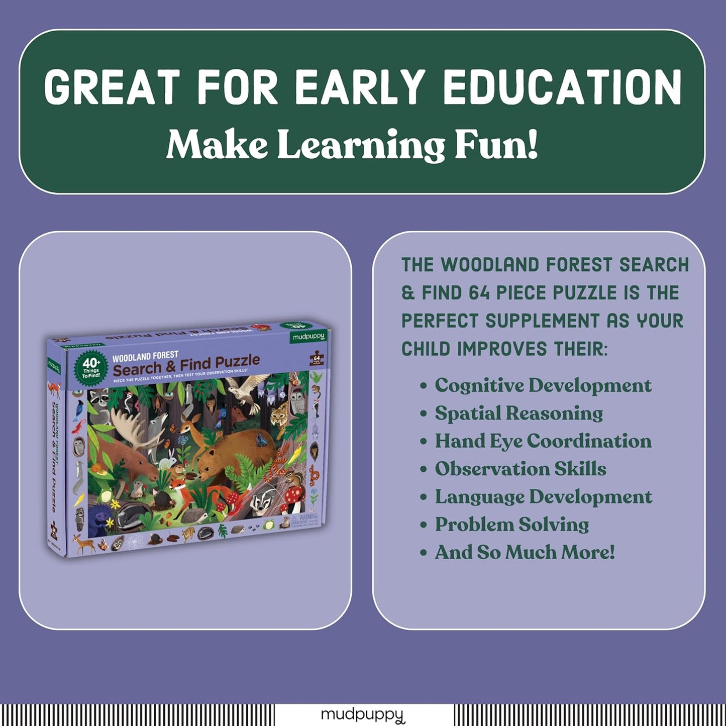 Mudpuppy Rainforest — 64 Piece Search & Find Puzzle Jigsaw Puzzle Featuring Diverse and Exotic Rainforest Animals and Over 40 Hidden Images to Find for Ages 4+