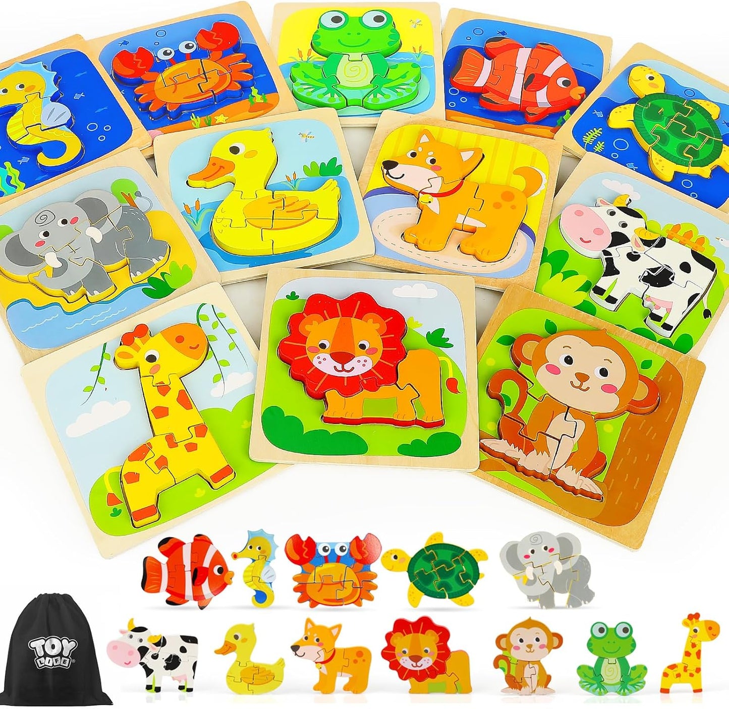 TOY Life Wooden Puzzles for Toddlers 2-4, Montessori Toys for 1 2 3 Year Old Boys Girls, Animals Puzzles Educational Learning Toys 2 Year Old, Toddler Birthday Gifts Toy for Baby Girl Boy 6M+