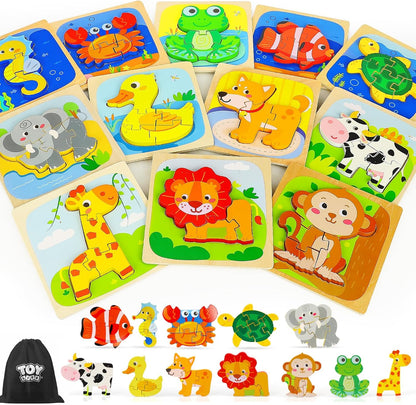 TOY Life Wooden Puzzles for Toddlers 2-4, Montessori Toys for 1 2 3 Year Old Boys Girls, Animals Puzzles Educational Learning Toys 2 Year Old, Toddler Birthday Gifts Toy for Baby Girl Boy 6M+