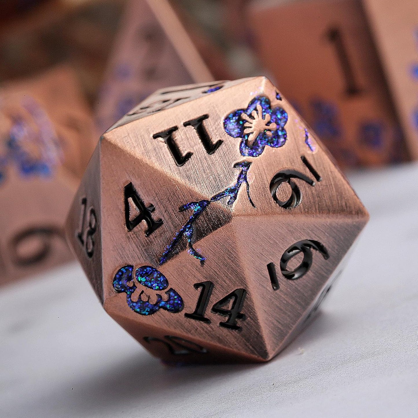 DnDnD Heavy Polyhedral Metal Dice Set with Metal Box, 7-die Shiny Blue Surface with Golden Number for RPG,Dungeons and Dragons,Pathfinder,Shadowrun,D&D,Role Palying Game and Math Teaching - Colors B