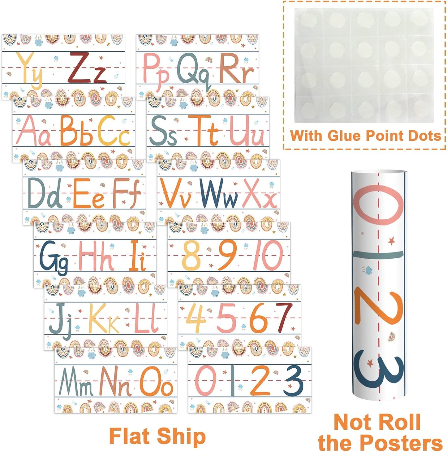 gisgfim 12 Pieces Alphabet Bulletin Board Strips Set Boho Rainbow Alphabet Line ABC Alphabet Banner & Number Border Posters for Preschool Kindergarten Classroom Playroom Bedroom (Boho)