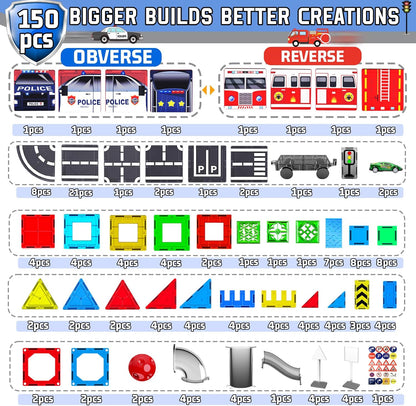 150PCS Magnetic Tiles Road Set with Marble Run, Preschool Magnet Tiles Included Magnetic Cars. STEM Magnetic Tiles for Kids, Preschool Educational Building Toys for Boys & Girls