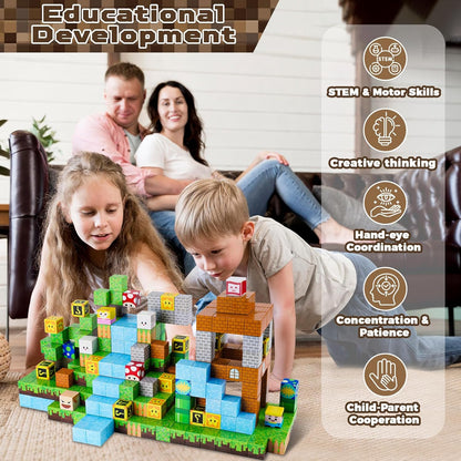 ToyUnited Magnetic Blocks-100PCS Magnetic Building Blocks Magnet Cube Toys Stacking,Build Forest World Set,STEM Montessori Sensory Toys for Kids Boys Girls Age 3 4 5 6 7 8 9 10 Easter Birthday Gift