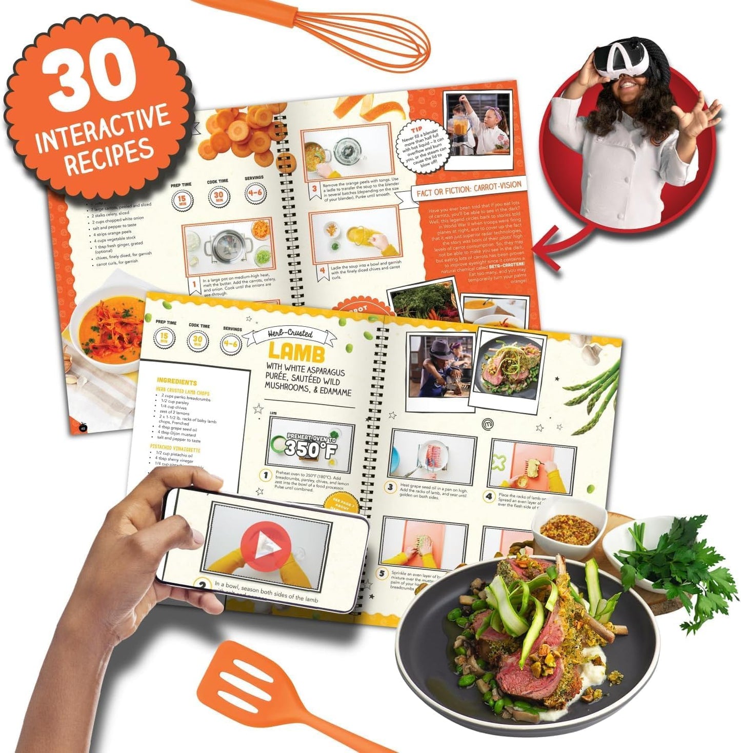 Abacus Brands VR MasterChef Junior - Virtual Reality Kids Cookbook and Interactive STEM Learning Activity Set (Full Version - Includes Goggles) - for Ages 8 and Up - Spanish Language Version