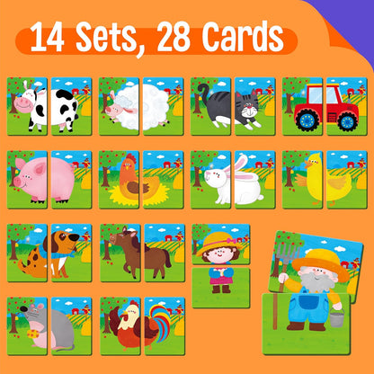 SpriteGru Jungle Animal Memory Game, 28 Chunky Cards Wild Animal Head Tail Matching Game 1-5 Players Memory Matching Game for Age