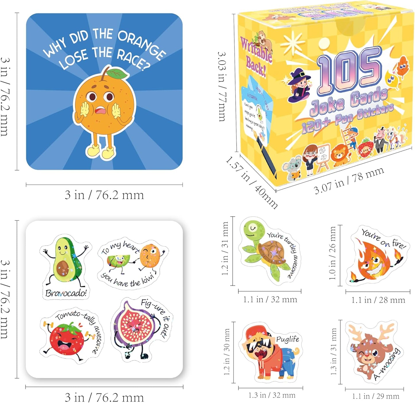 105 Joke Cards for Kids Lunch Box Jokes for Kids, Inspirational Lunch Notes for Boys Girls Students School Notes Jokes Cards with 120 Reward Stickers for Teacher