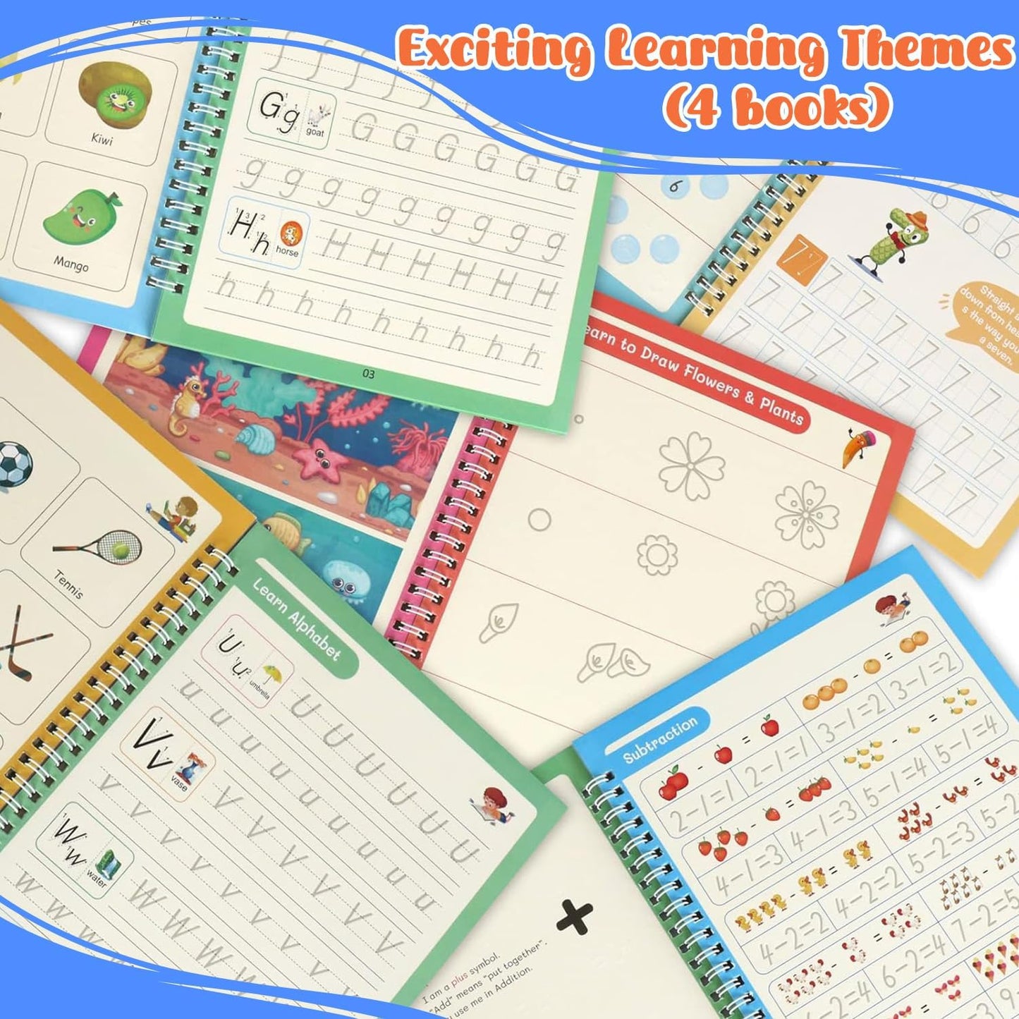 AALGO Handwriting Book Practice for Kids,Reusable Grooved Handwriting Books, Writing Practice for Kids Age 3-5