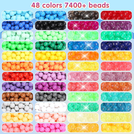 EIKEJI 7400 Pcs Non-Iron Fuse Beads Kit, 48 Colors 5mm Beads for Kids, Glow in The Dark and Glitter Refill Beads Set for Boys, Girls, Ideal Gift for New Years, Birthdays, Christmas